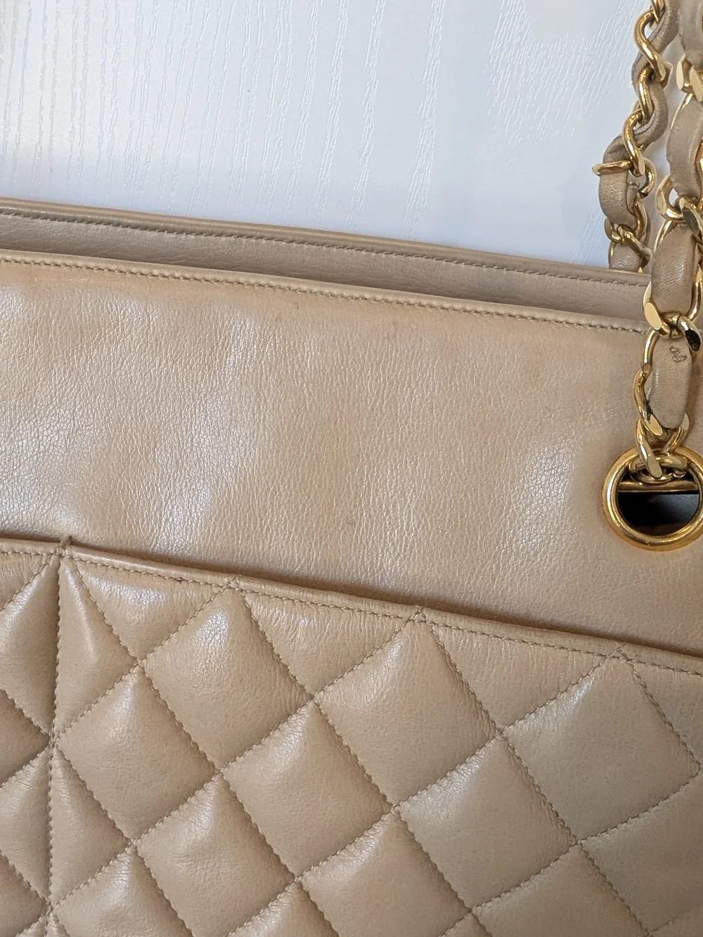 Chanel Vintage Beige Quilted Shoulder Bag with Chain Strap